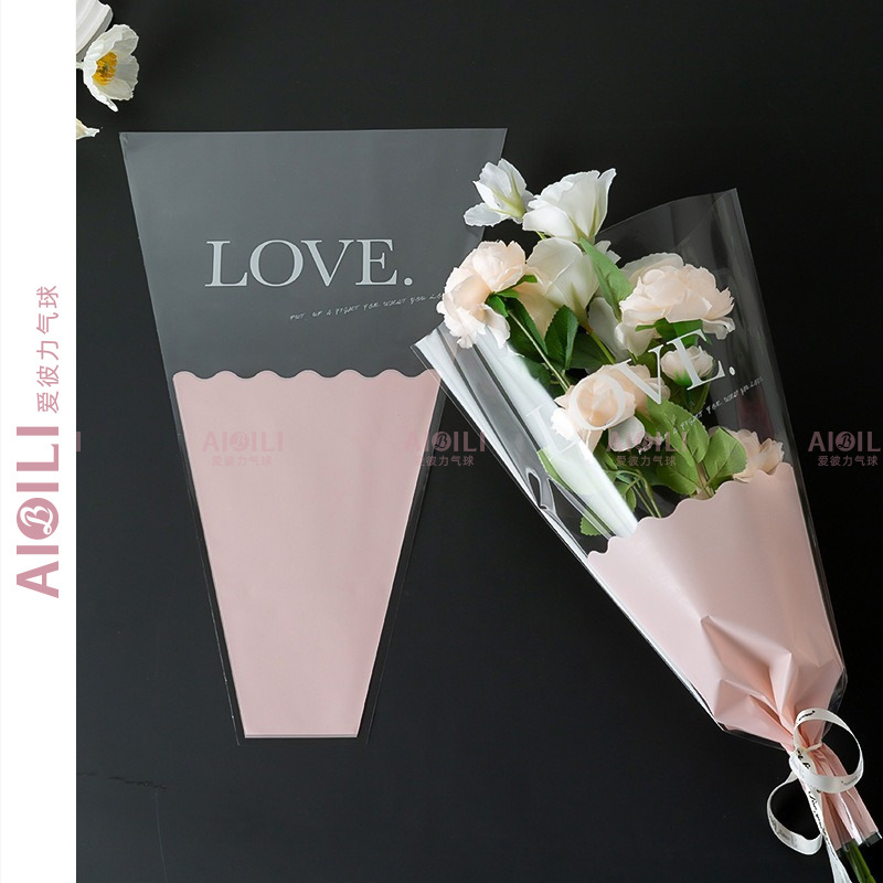 valentine‘s day flowers packing bag rose printing love translucent diy packaging opp bag in stock wholesale