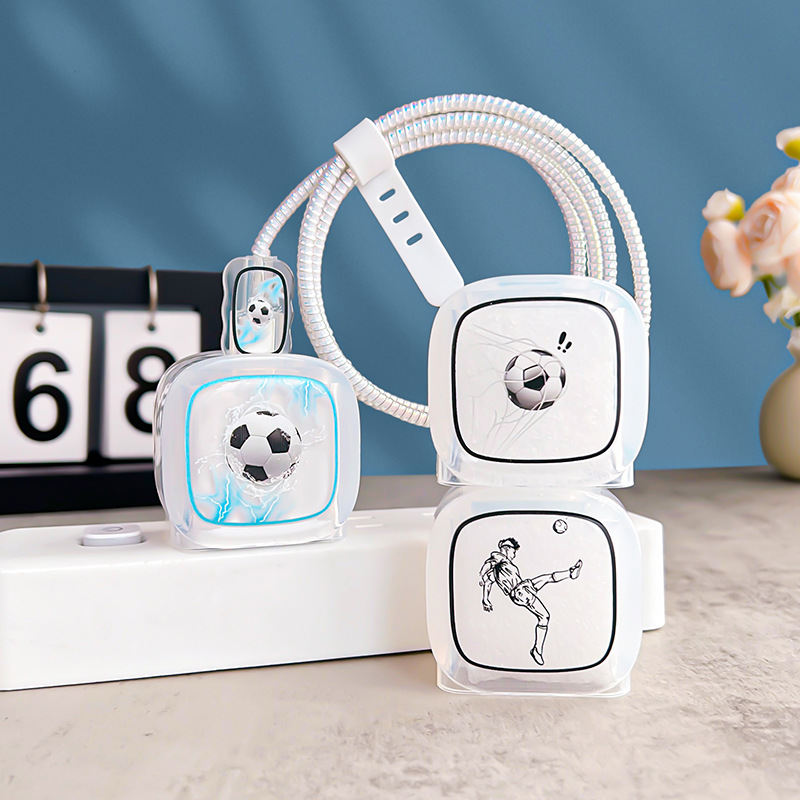 适用于苹果20/18w充电器保护套快充数据线套咬线器圆矩款闪电足球