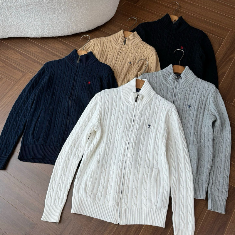 High-quality Ralph Lauren men's autumn and winter zip-up knit sweater with cable knit embroidery cardigan High-quality Ralph Lauren men's autumn and winter zip-up knit sweater with cable knit embroidery cardigan