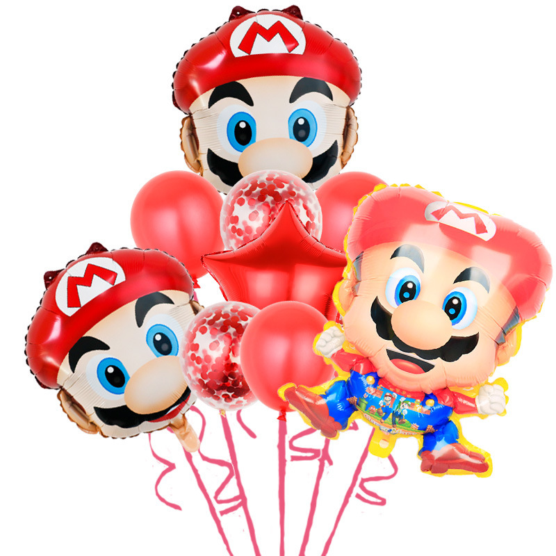 Transfronterizo Mario modelado de globos de aluminio Mario tema juego de cumpleaños diseño de juguete decoración del partido papel de aluminio