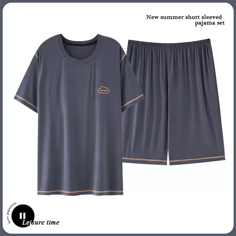 6XL特大码240斤男士莫代尔睡衣夏薄款宽松青少年休闲短袖短裤套装