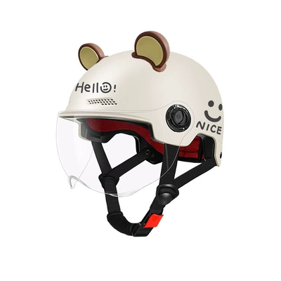 Motorcycle Safety Supplies — Certified Electric Vehicle Helmet for Women - new-national-standard-apricot-color-short-and-transparent-free-cute-ears-one-size-fits-all