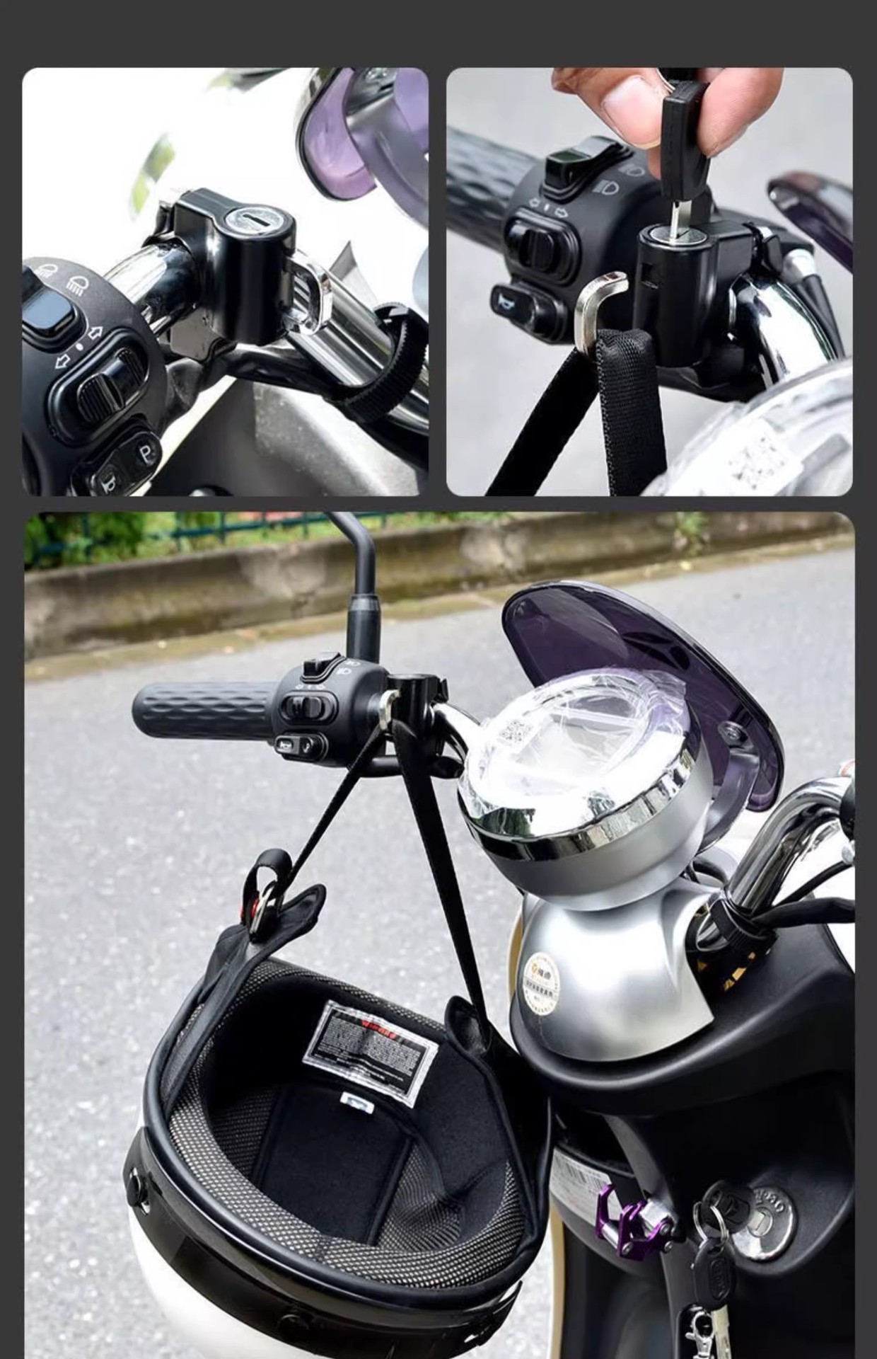 Electric motorcycle helmet lock, anti-theft device, secure helmet hook, special lock for electric scooters and helmets