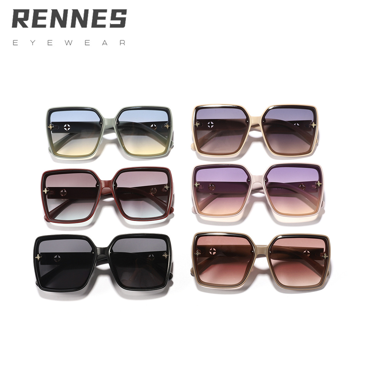 Nuevas gafas de sol de color degradado para mujer, marco generoso, patrón de pierna ancha, gafas de sol de alta gama simples, Douyin mismo estilo