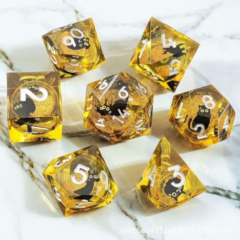 树脂贴猫流沙DND骰子跑团COC尖角树脂骰子液体核心龙与地下城TRPG|undefined