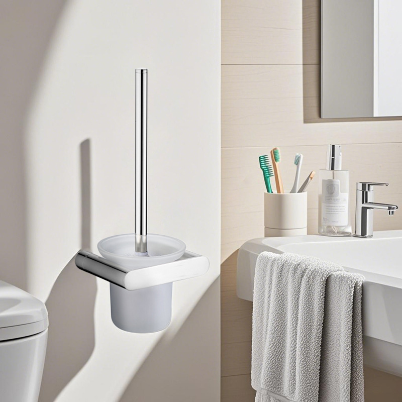 304 Stainless Steel Wall-Mounted Toilet Brush Hotel Toilet Cleaning Brush Bathroom Glass Cup Hard Bristle Brush for Home Use