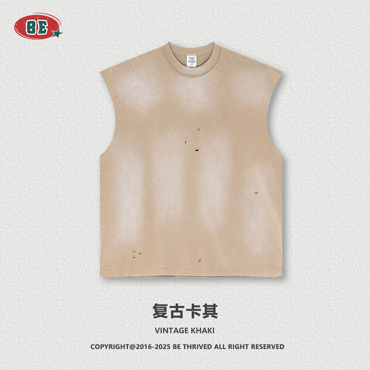 BEメンズ | 2025夏のアメリカのファッションブランドのレトロな古い肩を切ってベストを切った男性スポーツのノースリーブ男性tシャツ