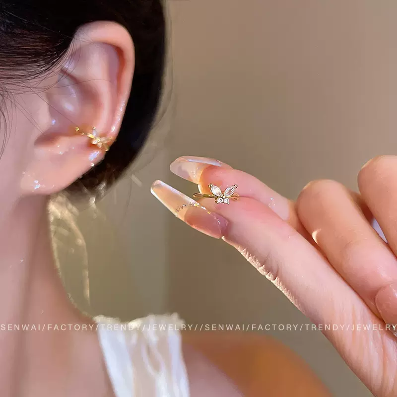 小巧精致蝴蝶耳夹女无耳洞锆石耳环轻奢高级感耳骨夹2025新款耳饰