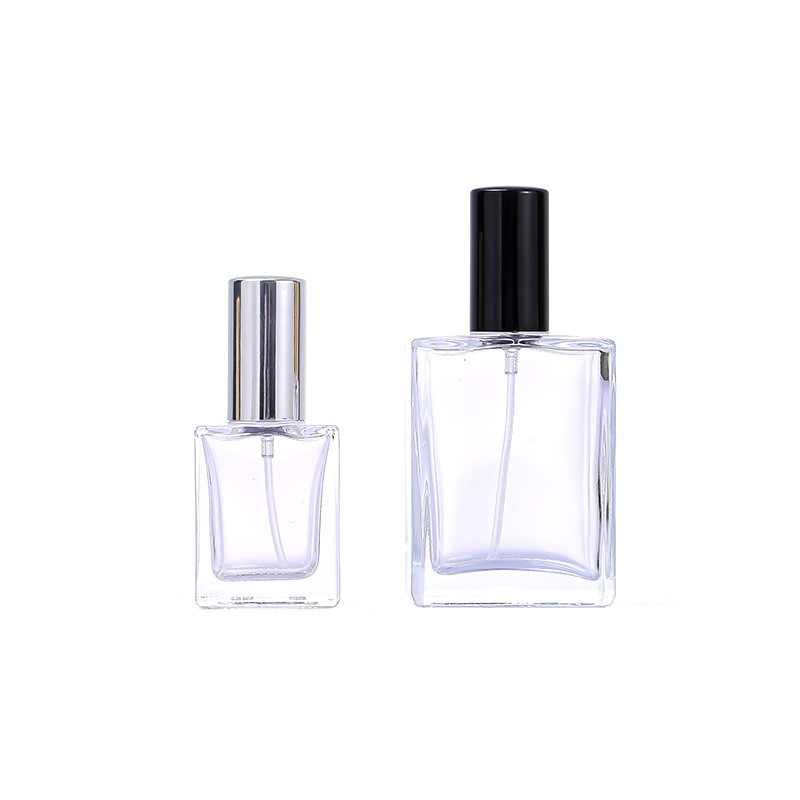 Botella de perfume cuadrada botella de spray de vidrio portátil cosmético sub-embalaje botella de vidrio transparente niebla fina botella vacía