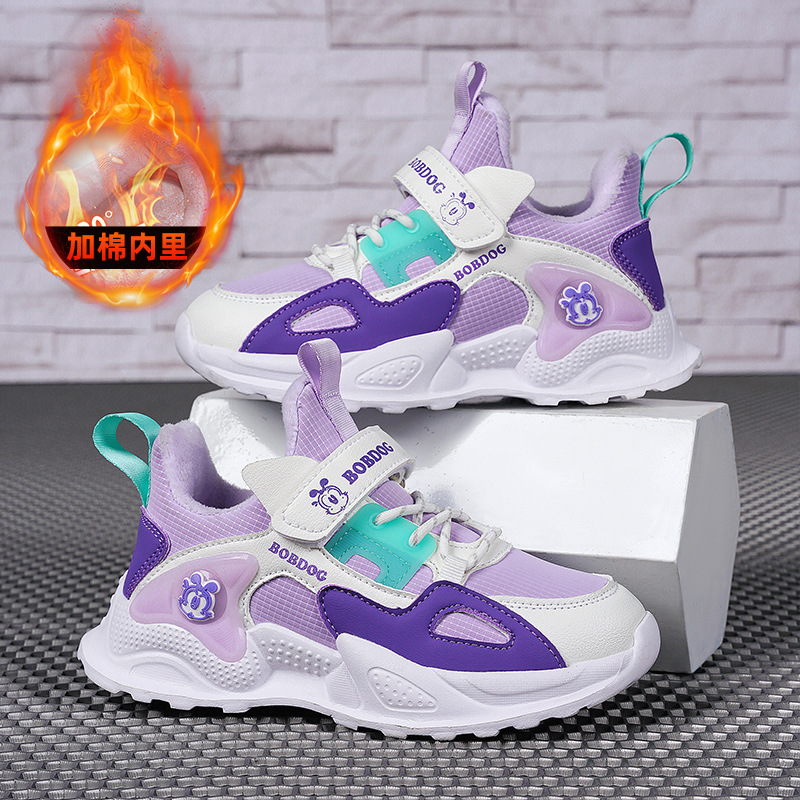 厂货通巴布豆女童棉鞋2022冬季新款加绒保暖大棉二棉小学生运动鞋