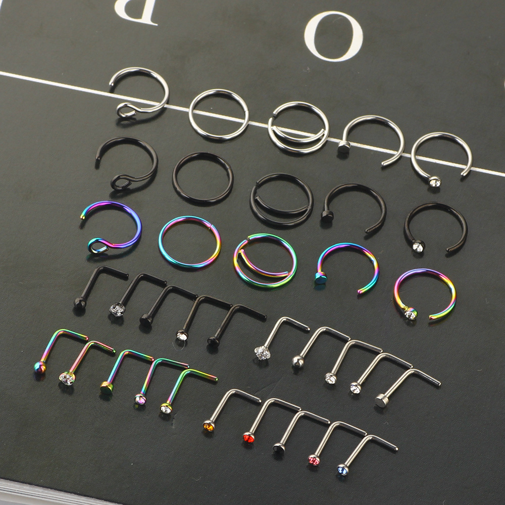 Stainless Steel Fake Puncture Nose Ring Clip Combination Set Wholesale - N38 detail image 9