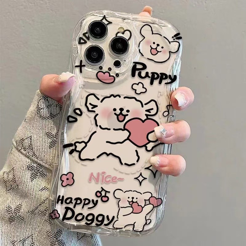 Funda para Teléfono con Diseño de Cachorro Adorable Compatible con Apple 17/13pro, iPhone14/16, Diseño Crema para Mujer, 15pro Anti-caídas