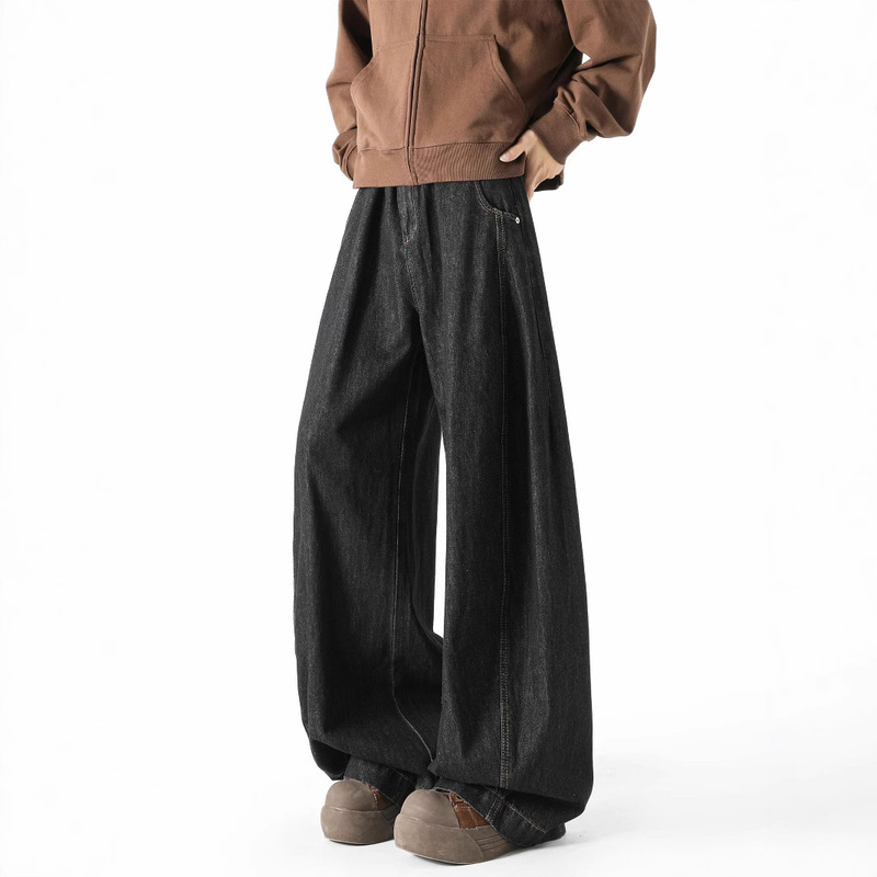 Retro Black Wide Leg Machete Jeans Men's American Style Heavy Industry Washed Loose Trendy Brand Trousers