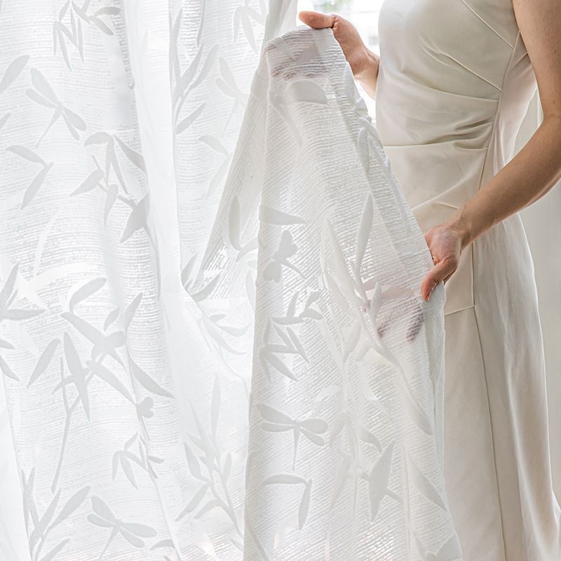 Curtain Gauze Manufacturer Fabric Wholesale Finished Product Cross-Border Foreign Trade Window Screen New Chinoiserie Bamboo Relief Window Screen White Gauze Curtain