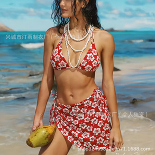 2025 New Swimwear European and American Bikini High-end Sense Sexy Printed Beach Holiday Three-piece Cross-border Bikini