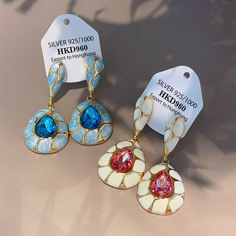 34g Weight 1 Pair Retro Water Droplets Plating Inlay Copper Zircon Drop Earrings