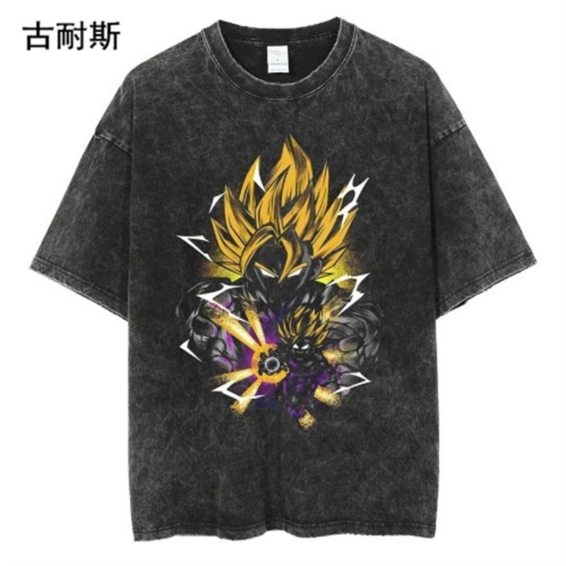 亚马逊LAZADA百搭复古水洗做旧设计感体恤衣服短袖t恤男夏季宽松