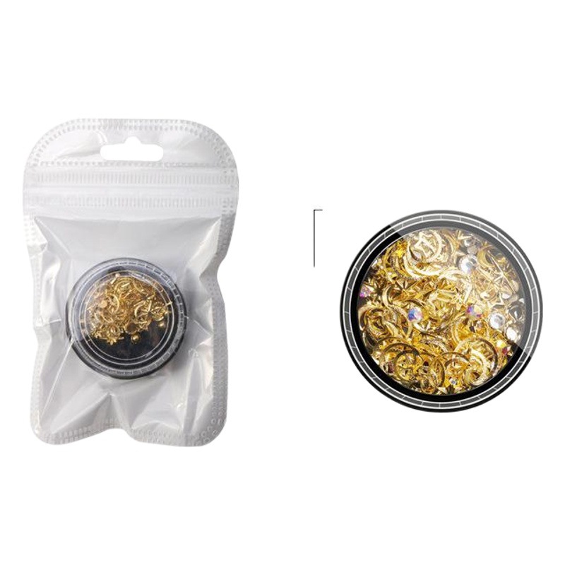 Japonés nueva manicura estrella Luna joyería traje mezclado metal cobre ronda remache lentejuelas uñas decoraciones