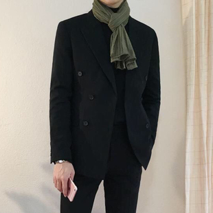 Mr. Black Double-breasted Suit Single Top Men's Korean-style Slim-fit Young Handsome Suit Dress Wedding Dress