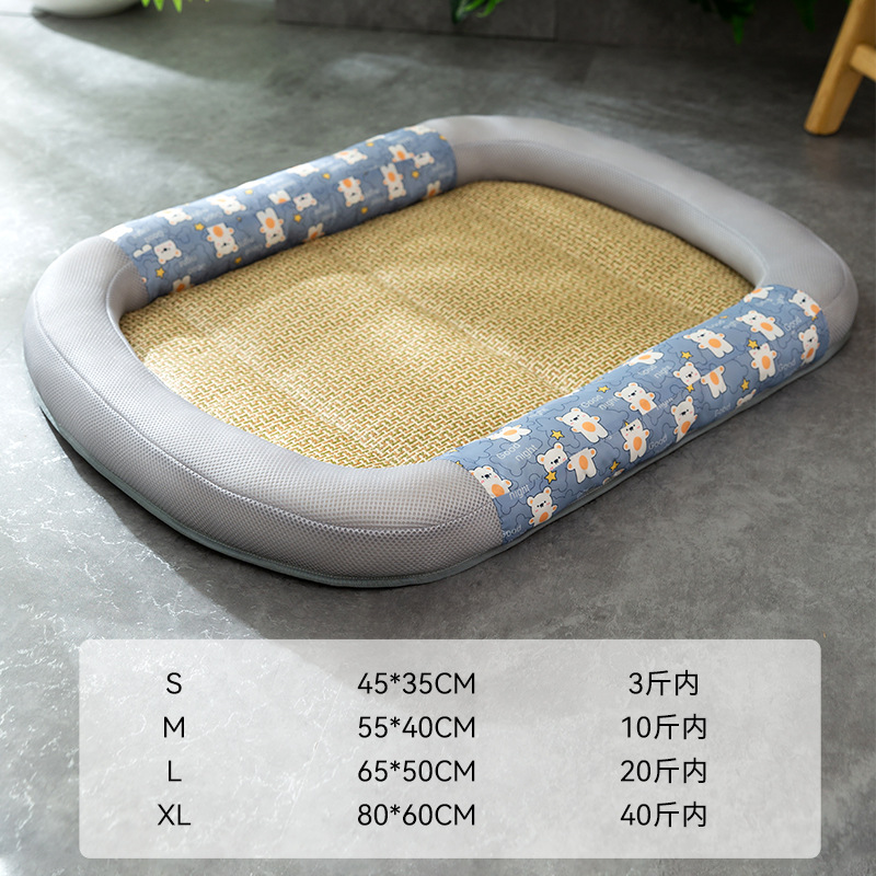 La primavera y el verano perro de dibujos animados oso Oval estera de verano Teddy perrera gato nido mediano y pequeño perro mascota estera nido