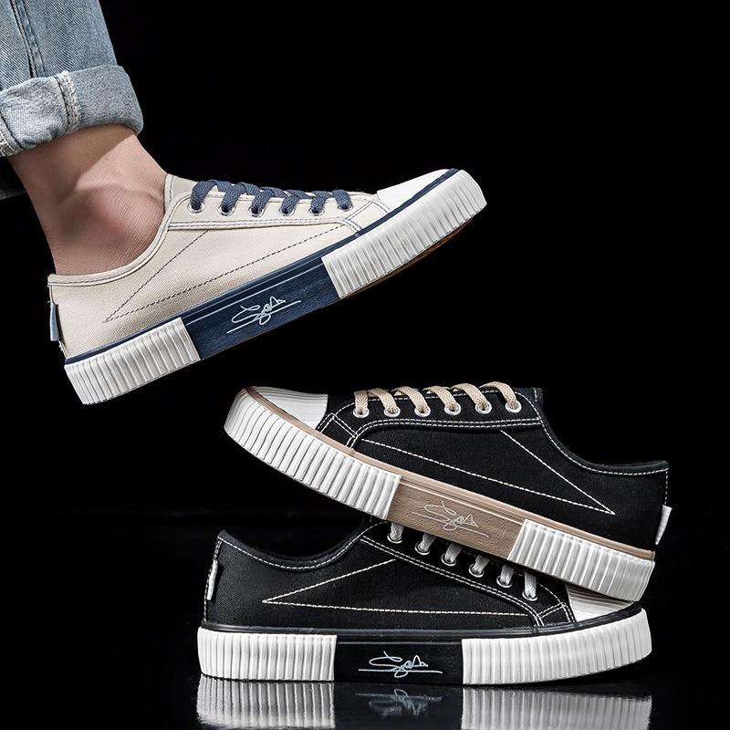Canvas men's biscuit shoes, 2024 autumn new Korean version versatile Harajuku ulzzang breathable student ins board shoes_voghion.com