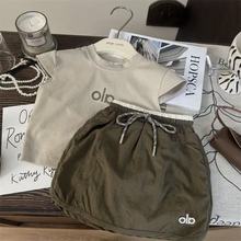 韩版女童套装2025夏季新款女孩洋气印花短袖儿童宝宝工装裙两件套