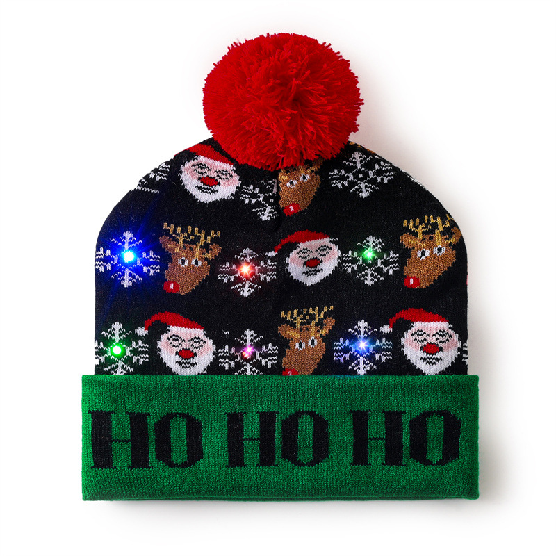 Spot año nuevo sombrero de Navidad transfronterizo con luz LED luz invierno cálido lana jacquard sombrero de Navidad de punto