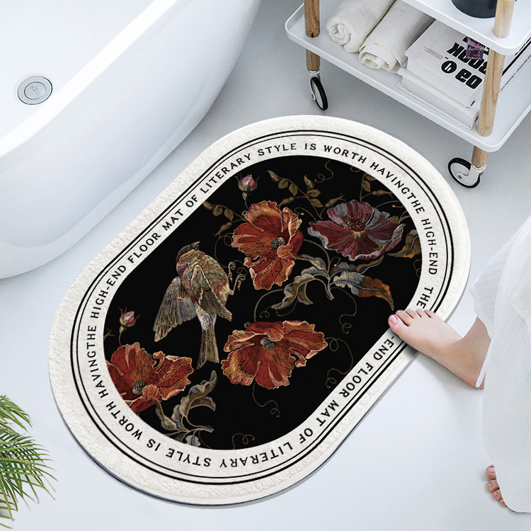 Francés retro oval barro de diatomeas estera suave baño Baño absorbente piso estera antideslizante estera del pie estera de la puerta de secado rápido