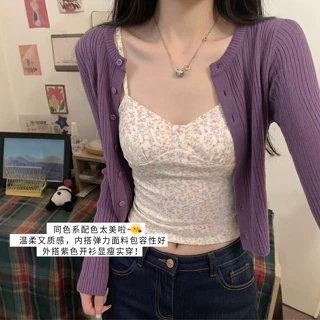 紫色碎花吊带背心女内搭夏季2026新款外穿打底无袖绝美辣妹小上衣