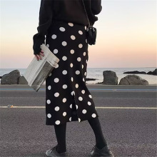 波点针织半身裙女裙子秋冬新款半身高腰包臀中长款开叉毛线裙女潮