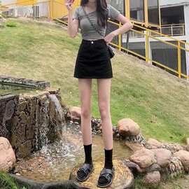牛仔裙半身裙女2022春夏季新款高腰裙子显瘦a字包臀裙黑色短裙子