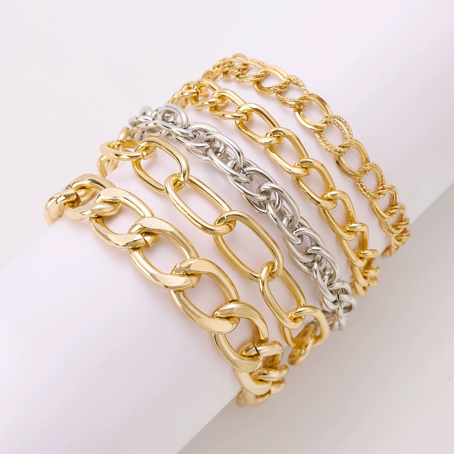 Metal Bracelet Set, 4-Piece Multi-Style (hip-hop, punk, European) – mixed finishes
