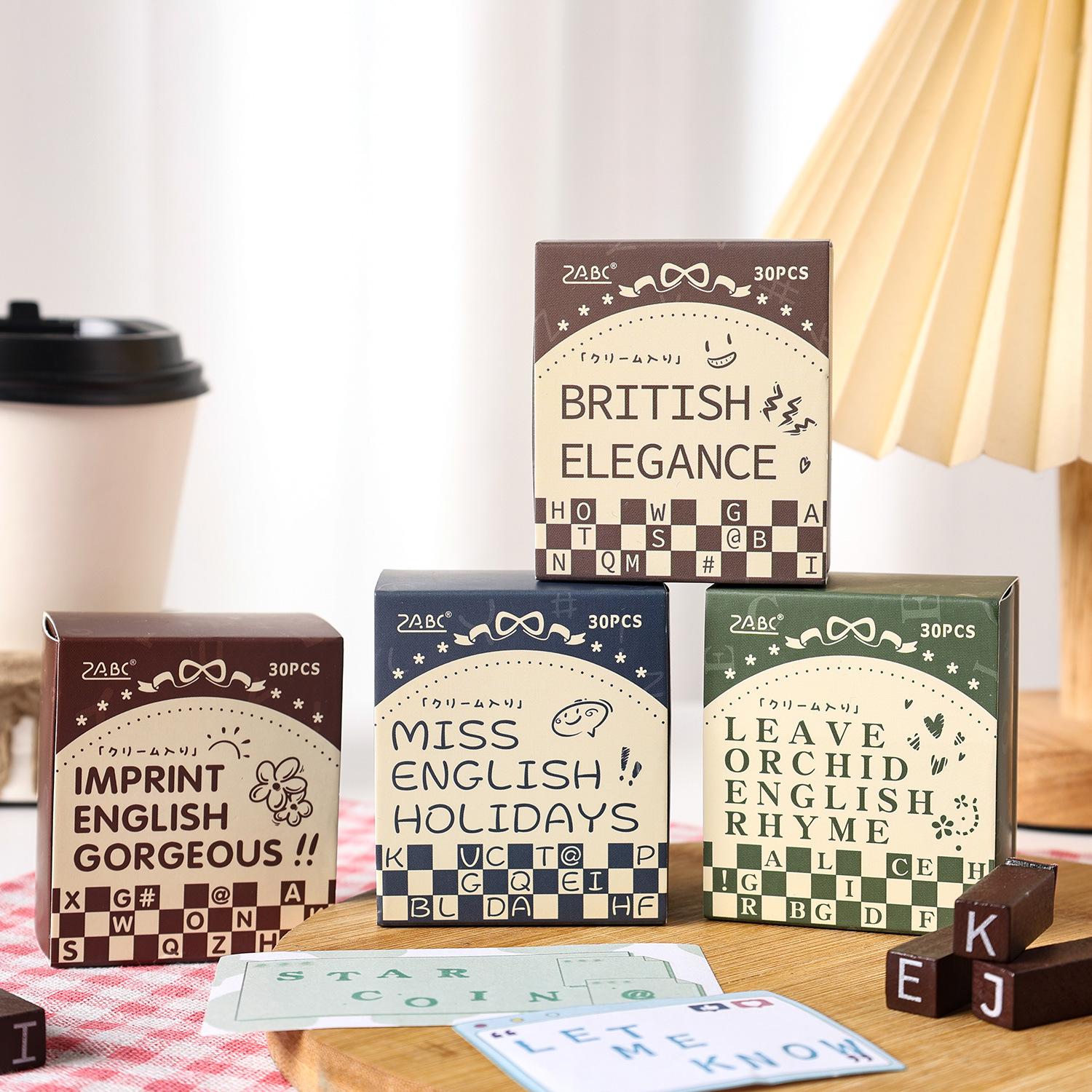 English Years Series Lotus Wood Sello de madera Diy Decoración de cuenta manual Frotamiento Conjunto de sello de madera retro transfronterizo