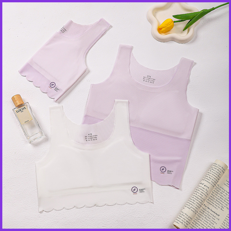 Girls' Intimates, Kidsren's Primary School Students' Nude Ice Silk Seamless Vest, 9-12 Years Old Junior High School Students' Bra 7A Antibacterial
