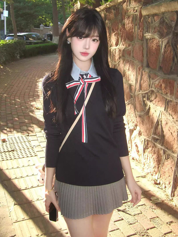 早秋穿搭一整套2025小个子大方得体绝美漂亮学院风气质套装半身裙|undefined