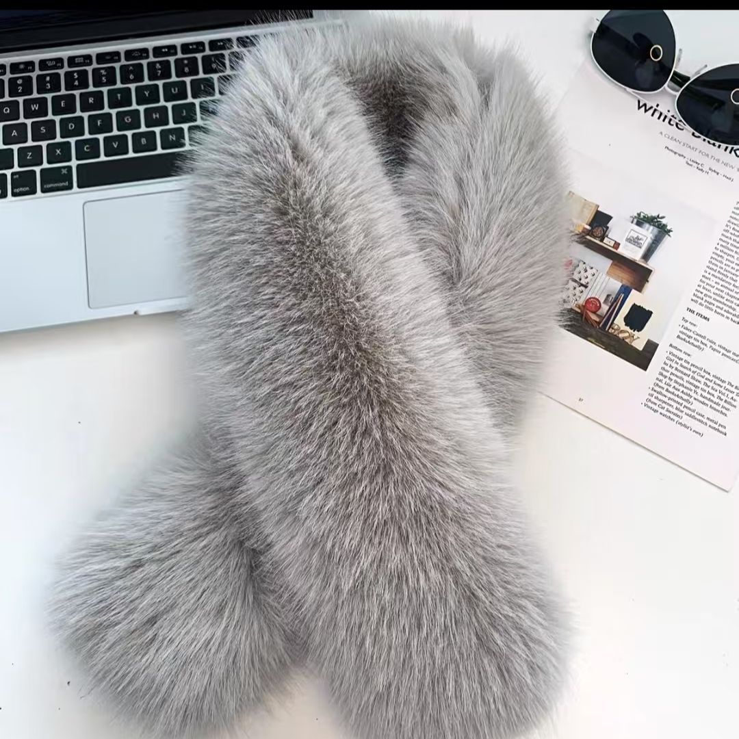 Bufanda Cruzada de Piel Sintética de Zorro de Peluche Térmica y Cortavientos para Invierno