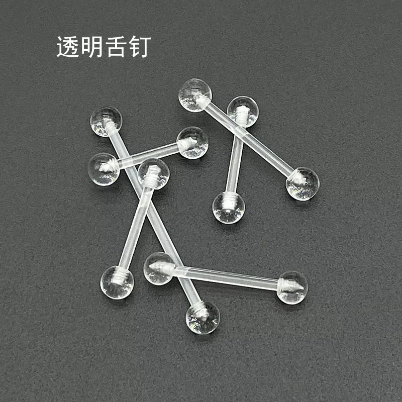 Acrylic Tongue Barbell — Transparent Invisible Design, Gauges 1.2 / 1.6 mm, Multiple Lengths
