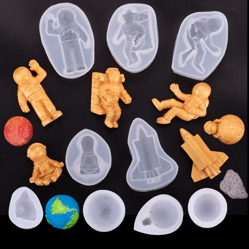 Aviación astronauta cohete Luna molde de silicona para hornear pasteles Fondant molde de chocolate epoxi accesorios de decoración de mesa