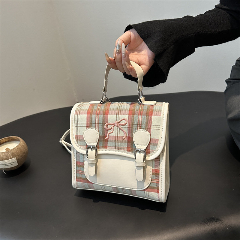 Mochila a cuadros de chicas verano 2024 nueva moda coreana dulce mochila escolar casual