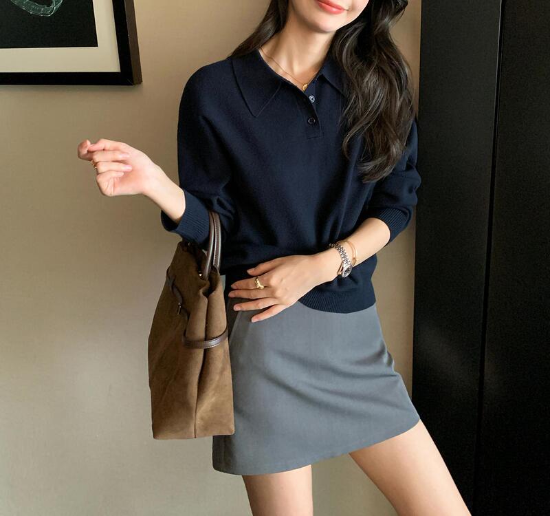 pusuemde 慵懒基因 polo领套头毛衣女秋季宽松慵懒长袖针织衫上衣|undefined
