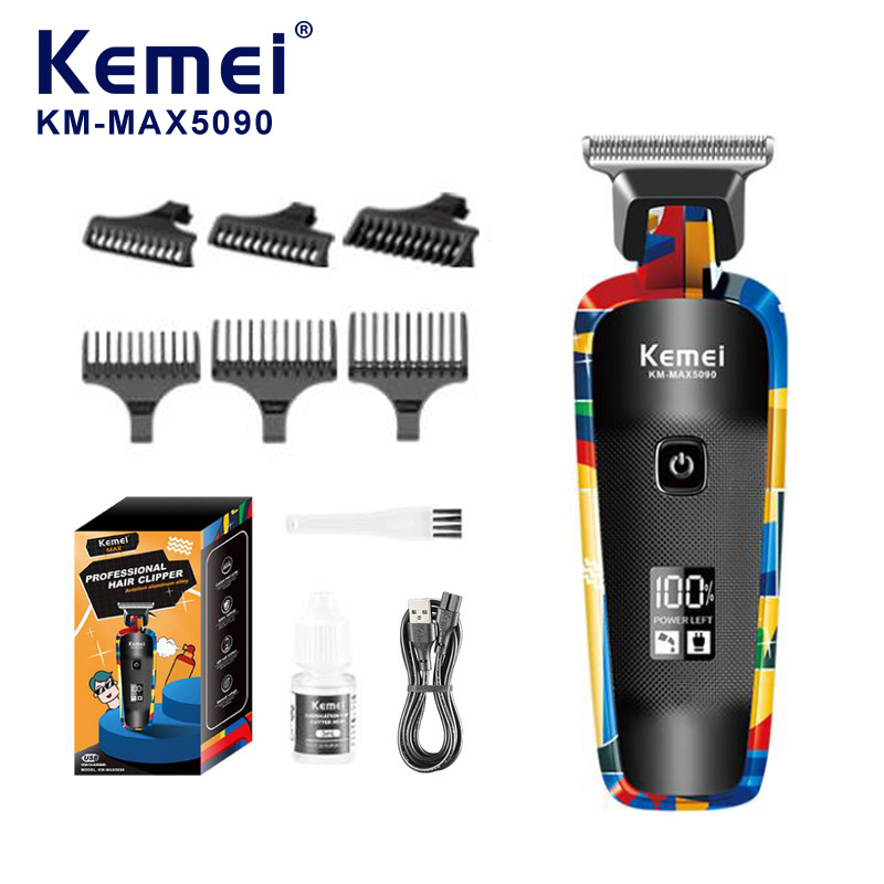 Cortadora de Pelo Kemei con Diseño Graffiti y Pantalla LCD Digital, Recortadora de Pelo Profesional KM-MAX5090
