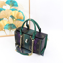 跨境新款女包高质感彩色手绘蛇纹手提包欧美大牌women handbag