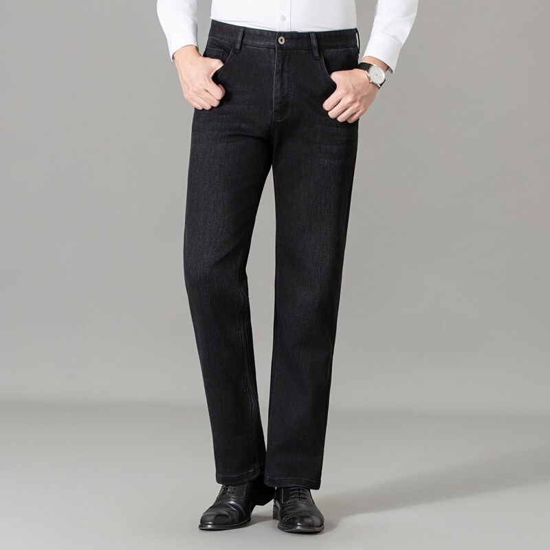 Men's Jeans in the Same Style as the Mall, Long-Staple Cotton, Thickened Brushed Tencel Pants for Middle-Aged Men, Straight-Leg Business Casual Pants