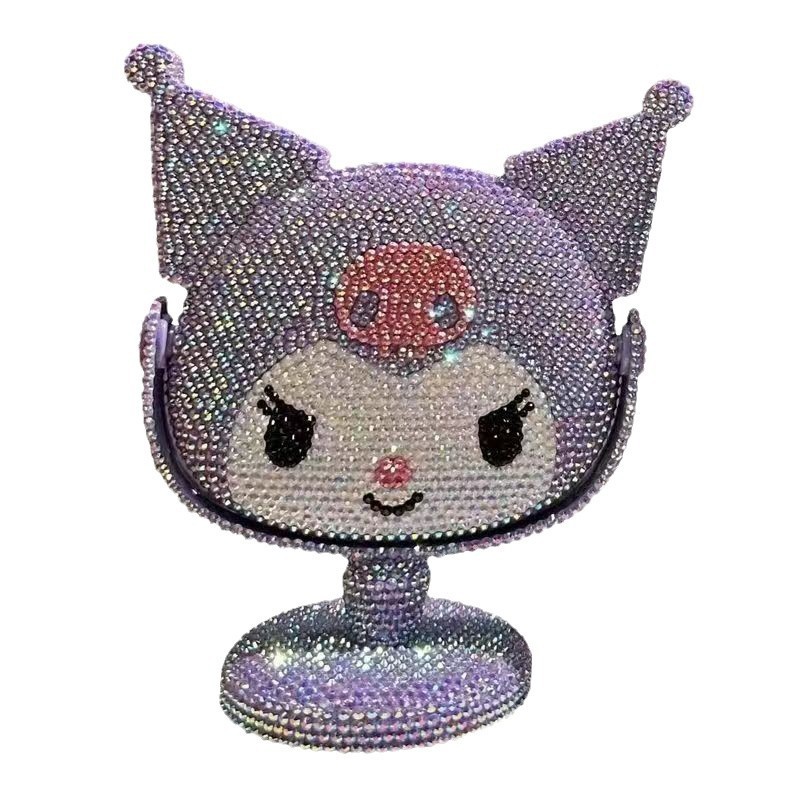 Espejo de maquillaje de escritorio Kulomi, espejo de tocador de diamante de pegatina de bricolaje hecho a mano, diseño de rotación de escritorio creativo, espejo de diamante pegajoso