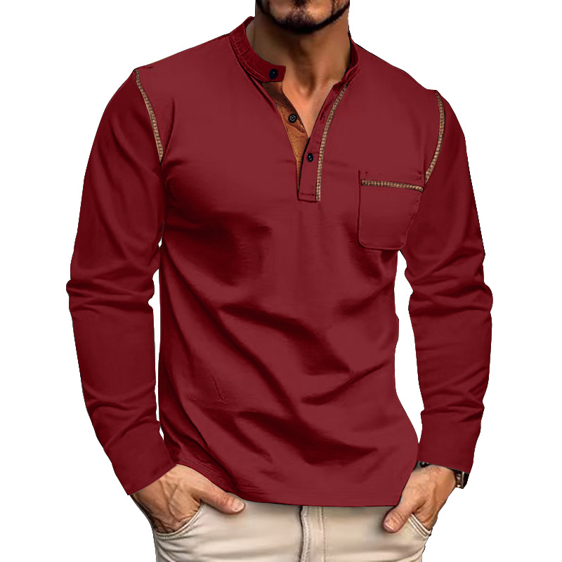 2024 Spring/Summer Standing Neck Long sleeved Shirt Men's Polo Top_voghion.com