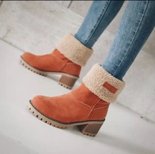 雪地靴2020新款冬季女鞋粗跟高跟两穿加绒保暖女靴中筒大红棉靴