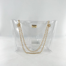 欧美日韩时尚百搭果冻透明包链条手提单肩包亚马逊畅销大包托特包