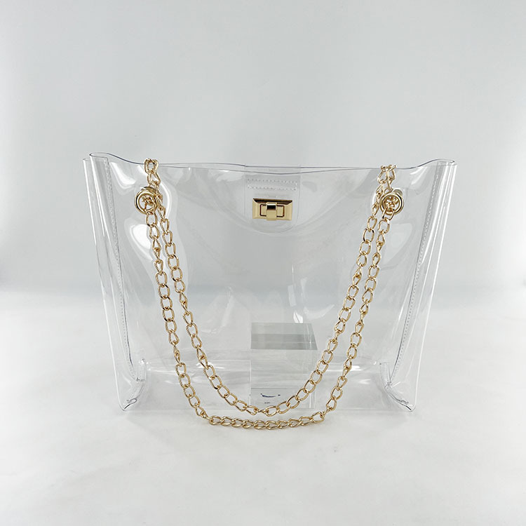 欧美日韩时尚百搭果冻透明包链条手提单肩包亚马逊畅销大包托特包