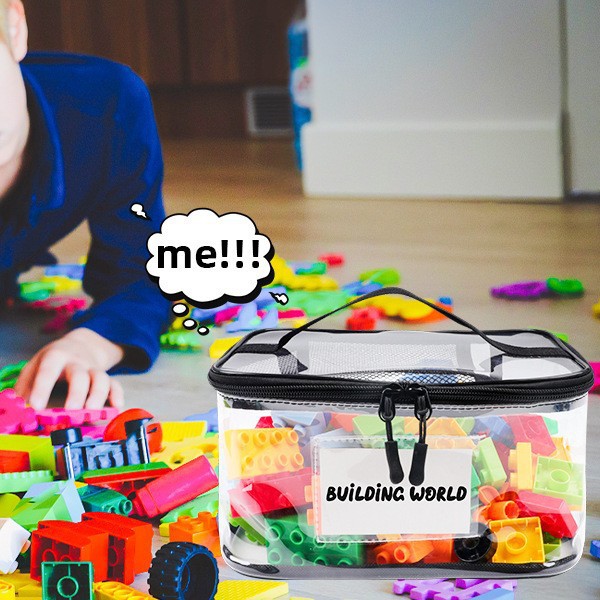 透明玩具收纳袋标签口袋防水PVC收纳盒乐高积木棋盘游戏拼图整理