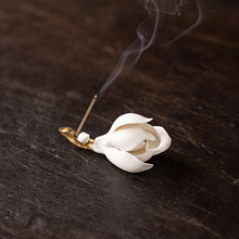 玉兰花线香香插中式手工陶瓷捏花香座禅意香炉家居摆件檀香沉香炉